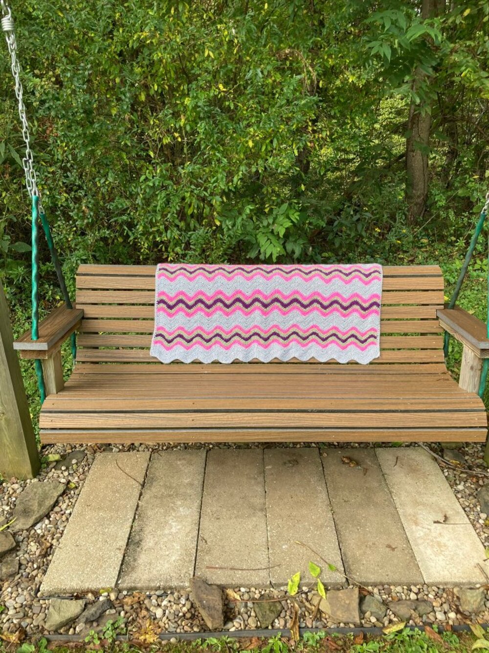 Handmade Crochet Chevron Baby Blanket Stroller Lap Throw Grey Pink Purple - Picture 5 of 6